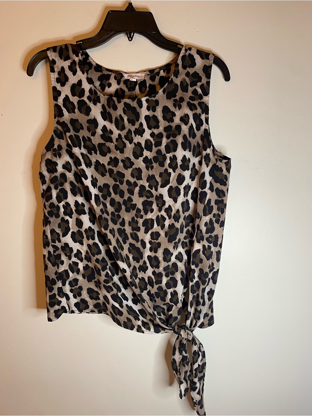 mittoshop Leopard Print Tie-Hem Sleeveless Top - Black & Tan